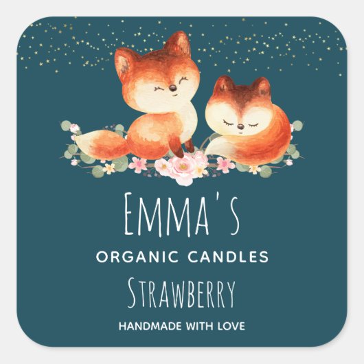 2 Kute Little Red Foxes Waterverf Design Vierkante Sticker (Voorkant)