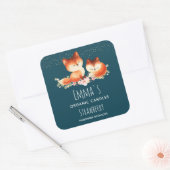 2 Kute Little Red Foxes Waterverf Design Vierkante Sticker (Envelop)