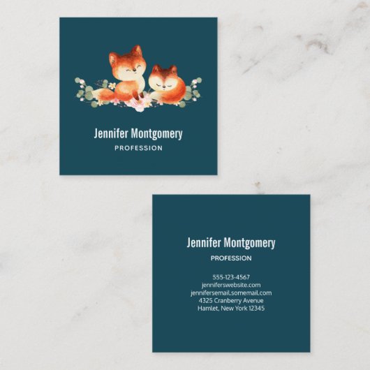 2 Kute Little Red Foxes Waterverf Design Vierkante Visitekaartje (Voorkant / Achterkant)