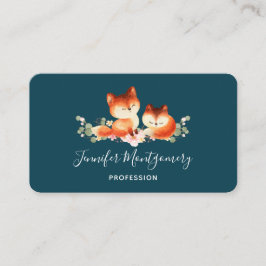 2 Kute Little Red Foxes Waterverf Design Visitekaartje