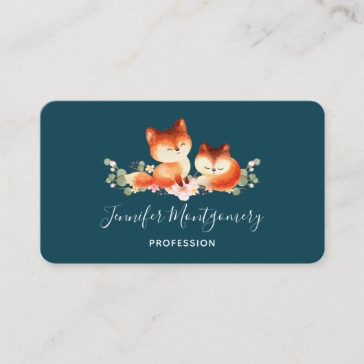 2 Kute Little Red Foxes Waterverf Design Visitekaartje (Voorkant)
