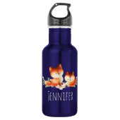 2 Kute Little Red Foxes Waterverf Design Waterfles (Voorkant)