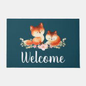 2 Kute Little Red Foxes Waterverf Design Welcome Deurmat (Voorkant)