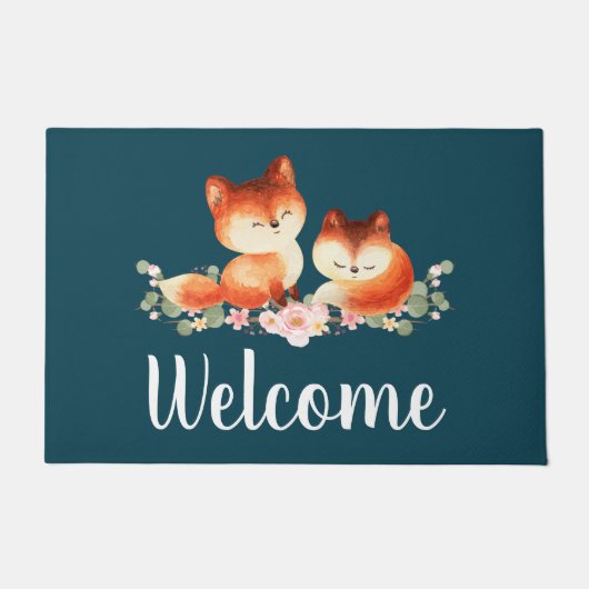 2 Kute Little Red Foxes Waterverf Design Welcome Deurmat (Voorkant)