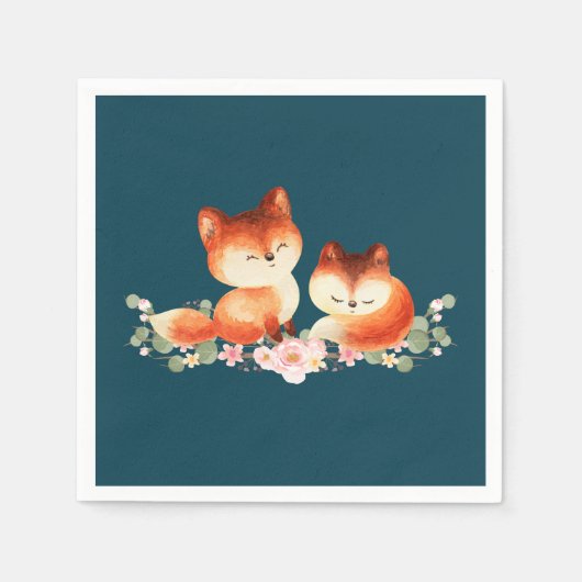 2 Kute Little Red Foxes Waterverf Servet (Voorkant)