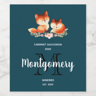 2 Kute Little Red Foxes Wine Making Wijn Etiket
