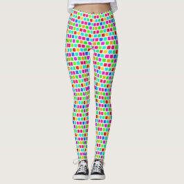 2 Laag - Multi Kleur Vierkanten XDIY BG Wit Leggings