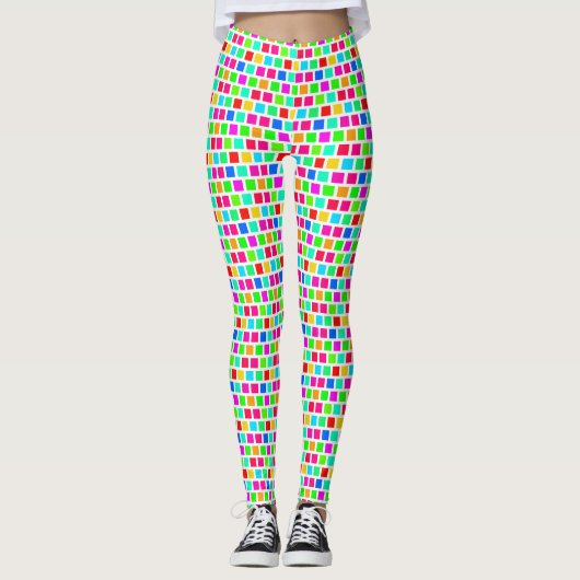 2 Laag - Multi Kleur Vierkanten XDIY BG Wit Leggings (Voorkant)