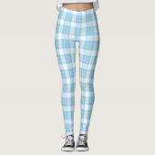 2 laag - Plaid Sky Blue Roze DIY BG Wit Leggings (Voorkant)