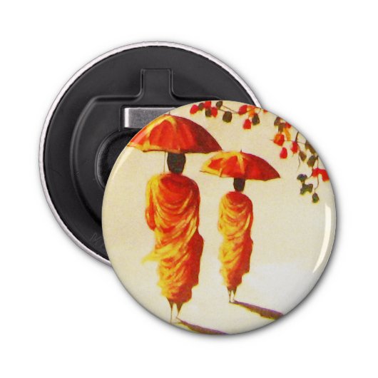2 Laotiaanse boeddhistische monniken Button Flesopener (Voorkant)