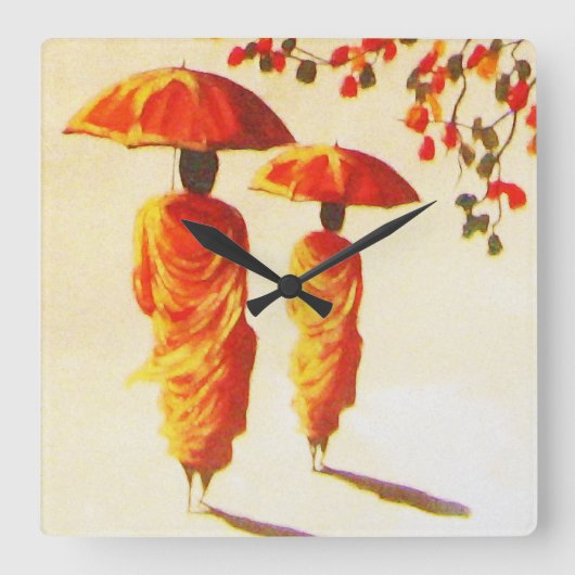 2 Laotiaanse boeddhistische monniken Vierkante Klok (Voorkant)