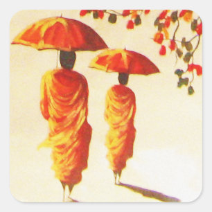 2 Laotiaanse boeddhistische monniken Vierkante Sticker