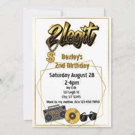 2 Legit, Musical 2nd Birthday invitation Kaart