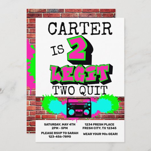 2 Legit Two Quit Fresh Graffiti 90s Style Birthday Kaart (Voorkant / Achterkant)