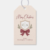 2 Letter Monogram Crest Bow Vrolijk Kerstfeest Cadeaulabel (Voorkant)