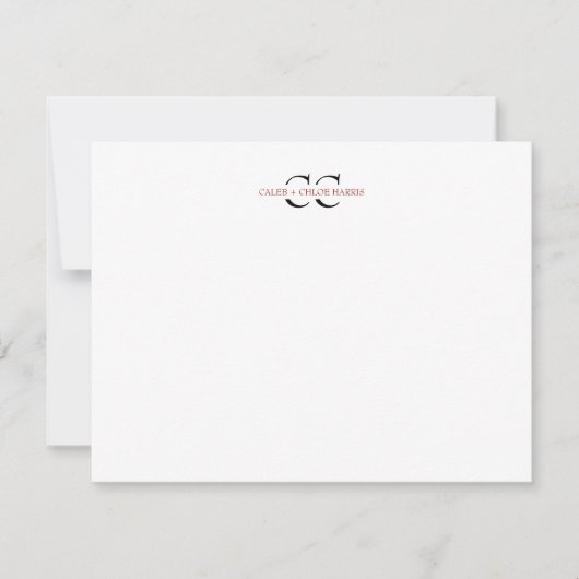 2 Letter Monogram Koppel Initialen Huwelijk Rood Notitiekaartje (Voorkant)