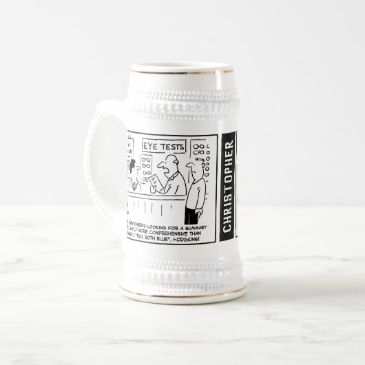 2 Leuke Optician Thema Cartoons om te personaliser Bierpul (Voorkant links)