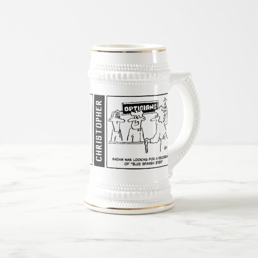 2 Leuke Optician Thema Cartoons om te personaliser Bierpul (Voorkant rechts)