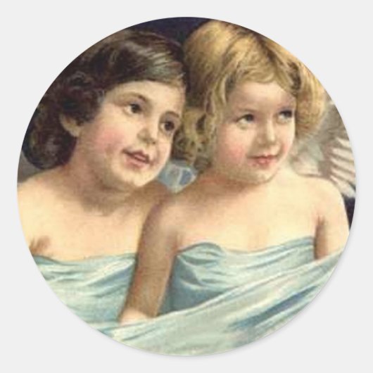2 Little Angels Draped in Blue Ronde Sticker (Voorkant)