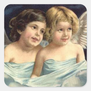 2 Little Angels Draped in Blue Vierkante Sticker