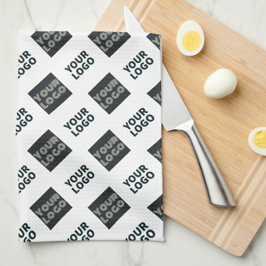 2 Logos, Diagonally Repeating Logos | White Theedoek (Quarter Fold)