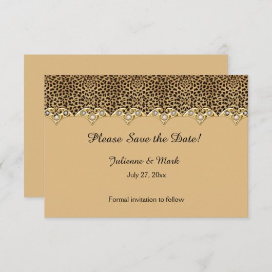 #2 Lopard print Gold Diamonds Bespaar op datum Save The Date (Voorkant / Achterkant)