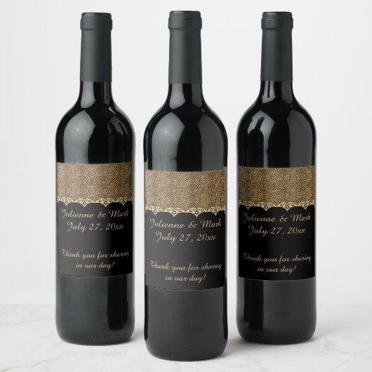 #2 Luipaard Print Gouden Diamanten Bling Bruilofte Wijn Etiket (Flessen)