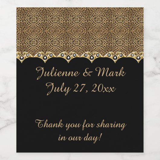 #2 Luipaard Print Gouden Diamanten Bling Bruilofte Wijn Etiket (Enkel label)