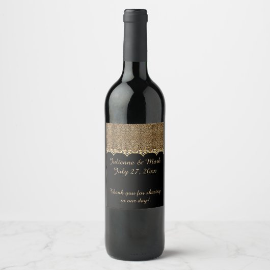 #2 Luipaard Print Gouden Diamanten Bling Bruilofte Wijn Etiket (Voorkant)