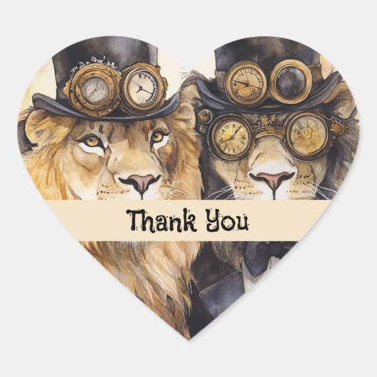 2 mannelijke leeuwen steampunk hart sticker (Voorkant)
