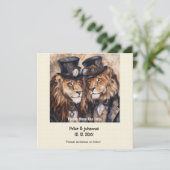 2 mannelijke leeuwen steampunk Save the date (Staand voorkant)