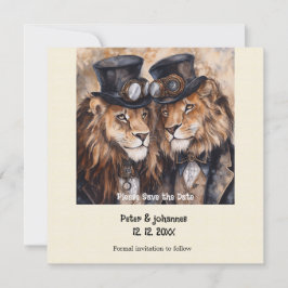 2 mannelijke leeuwen steampunk Save the date