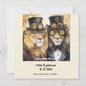 2 mannelijke leeuwen steampunk Save the date (Voorkant)