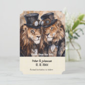 2 mannelijke leeuwen steampunk Save the date Kaart (Staand voorkant)