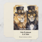 2 mannelijke leeuwen steampunk Save the date Kaart (Voorkant / Achterkant)