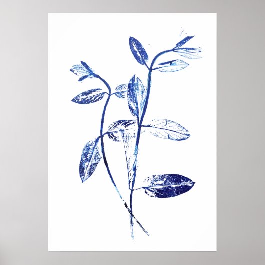 2 marineblauwe kamperfoelie bladeren kunst poster (Voorkant)