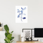 2 marineblauwe kamperfoelie bladeren kunst poster (Thuiskantoor)