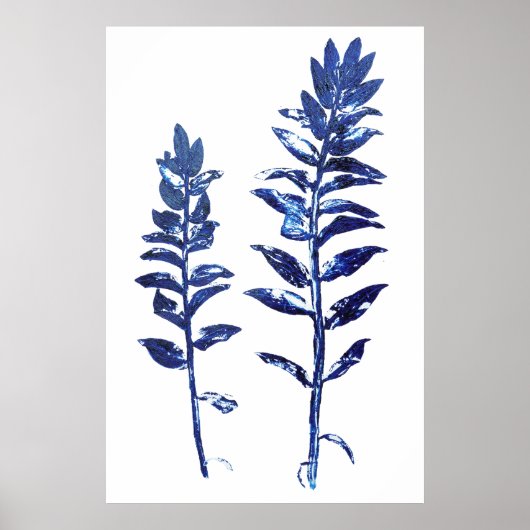 2 marineblauwe takken bladeren kunst poster (Voorkant)