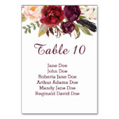 #2 Marsala Rood Wit Rozen Veren Boho tafel Kaart (Voorkant)