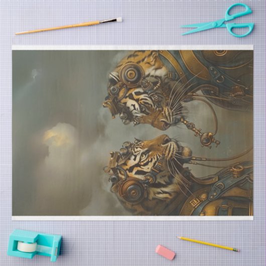 2 Mechanische Tigers Decoupage Tissuepapier (Craft)