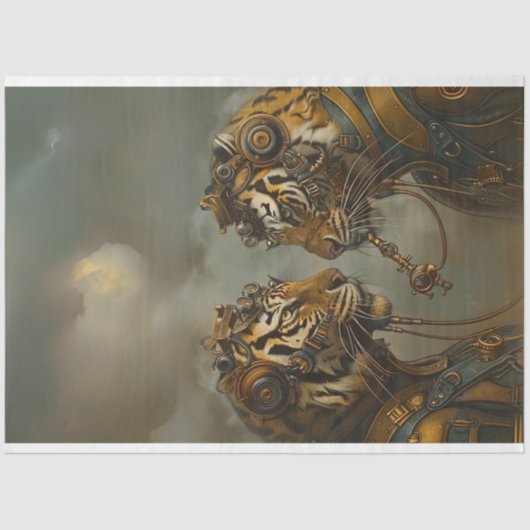 2 Mechanische Tigers Decoupage Tissuepapier (Voorkant)