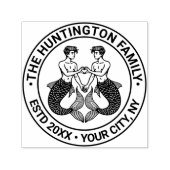 2 Mermen Making Heart Sign Familienaam Datum ESTD Zelfinktende Stempel (Design)