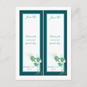 2 Moderne Blauwgroen Peacock Save the Date Bladwij Briefkaart