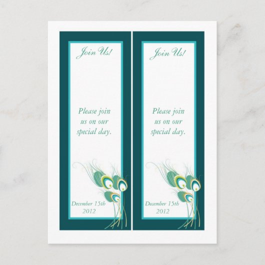 2 Moderne Blauwgroen Peacock Save the Date Bladwij Briefkaart (Voorkant)