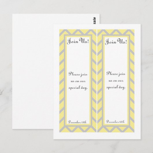 2 moderne Chevron geel/grijs bruiloft Bladwijzer Briefkaart (Voorkant / Achterkant)