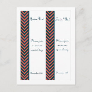 2 Moderne Chevron Neon Koraal/Navy bruiloft Bladwi Briefkaart