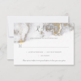 #2 Moderne Gouden Glitter en Grijs Marmeren Effect RSVP Kaartje