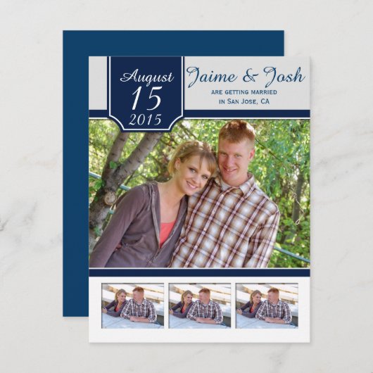 #2 Moderne marine en grijze foto sparen de datum Save The Date (Voorkant / Achterkant)