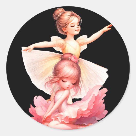 2 mooie ballerina's ronde sticker (Voorkant)