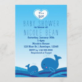 2 Mooie Blauwe Walvissen Baby Shower Feest Uitnodi Kaart